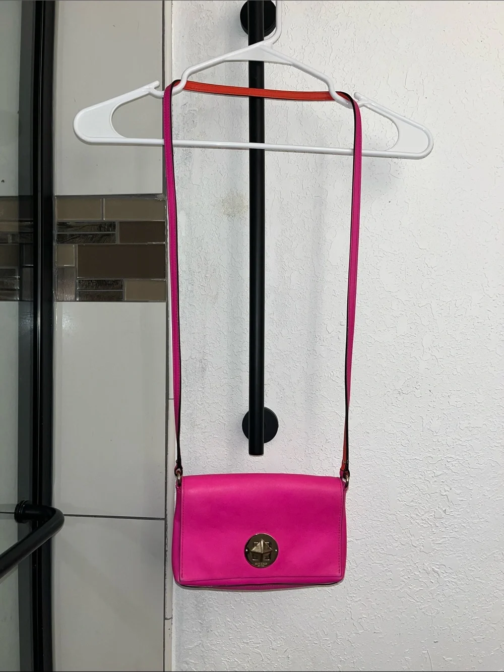 kate spade Hot Pink Leather Crossbody with Gold-Tone Turnlock